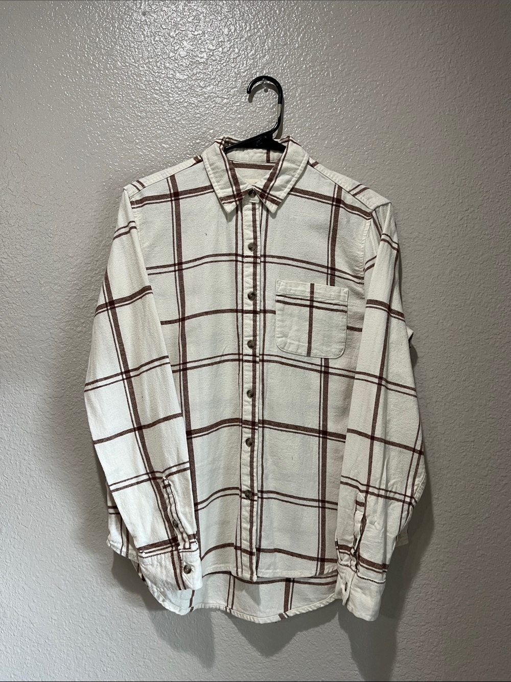 Universal Thread Cream Brown Plaid Button-Down Shirt Sz XS Casual Boyfriend